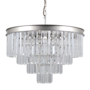 Lampa wisząca na łańcuchu z piętrowo ułożonymi kryształami na srebrnej obręczy Italux PND-44372-8A-SLVR-BRW Verdes 8xE14 56cm x 100cm