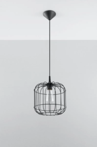 Czarna lampa wisząca z drucianym kloszem Sollux Lighting SL.0296 Celta E27 25cm