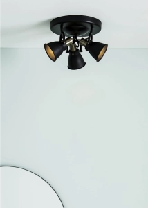 Lampa sufitowa czarna styl industrialny regulowane klosze ze złotymi dodatkami okrągła podsufitka MarkSlojd 107854 Alton 3xE14 15cm x 27cm