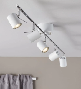 Lampa sufitowa listwa z reflektorami regulowana w kolorze chromu i bieli MarkSlojd 105487 Hyssna Led 116cm