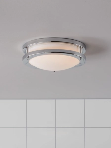Lampa sufitowa plafon do łazienki mały chrom metalowe obręcze i szklany biały klosz MarkSlojd 105621 Taby 24cm