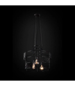 Lampa wisząca czarna z drucianym kloszem z elementami wełny Ramko 67796 Lana 3xE27 50cm