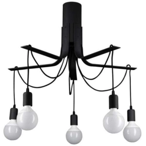 Czarna lampa sufitowa z żarówkami podwieszonymi na metalowych ramionach Ramko 67748 Bornholm 8xE27