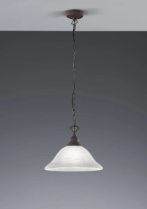 Lampa wisząca szklany abażur biały na dekoracyjnym łańcuchy postarzany metal brązowa RL R30871024 Country E27 33cm