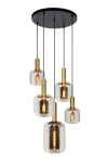 Lampa wisząca szklane klosze z złotymi dodatkami na czarnej okrągłej rozecie Lucide 45494/15/65 Joanet 5xE27 71cm x 180cm