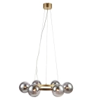 Złota lampa wisząca ring do jadalni z szklanymi dymionymi kloszami MarkSlojd 108050 Circle 6xG9 71cm