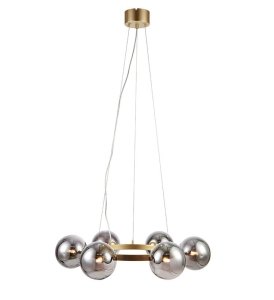 Złota lampa wisząca ring do jadalni z szklanymi dymionymi kloszami MarkSlojd 108050 Circle 6xG9 71cm