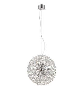 Chromowana lampa wisząca w kształcie kuli z drobnymi kryształkami MarkSlojd 108101 Bolid 9xG9 50cm