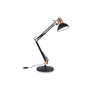Czarna regulowana klasyczna lampa biurkowa z elementami miedzi Ideal Lux 61191 Wally E27 58cm