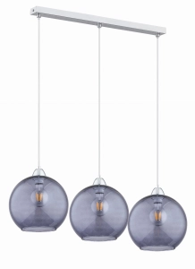 Lampa wisząca do jadalni chromowana listwa szklane grafitowe klosze kule Rico Alfa 62080 3xE27 90cm x 80cm