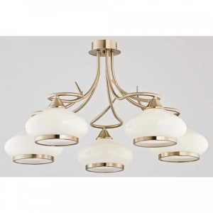 Lampa sufitowa klasyczna złota z kloszami ecru do dołu Idalia Alfa 24475 5xE27 40cm x 52cm