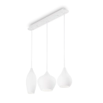 Lampa wisząca na białej listwie 60cm z trzema szklanymi białymi kloszami cebulkami Ideal Lux 111858 Soft 3xE14