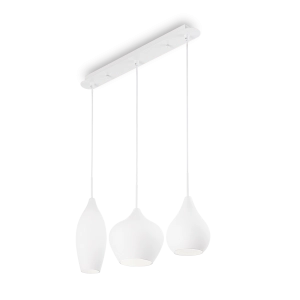 Lampa wisząca na białej listwie 60cm z trzema szklanymi białymi kloszami cebulkami Ideal Lux 111858 Soft 3xE14