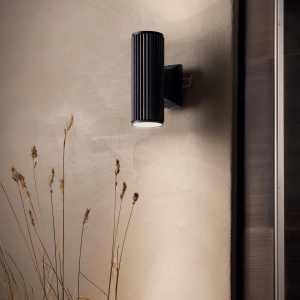 Czarna frezowana zewnętrzna lampa ścienna walec kinkiet elewacyjny Ideal Lux 129433 Base 2xGU10 IP44