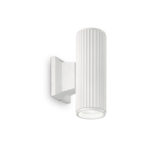 Biała frezowana zewnętrzna lampa ścienna walec kinkiet elewacyjny Ideal Lux 129457 Base 2xGU10 IP44