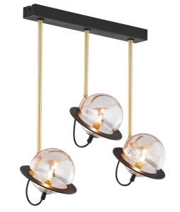 Czarna lampa wisząca z mosiężnymi dodatkami i kloszami w stylu planet Jupiter 1891 Planet Pe 3 Cz Ni 3xG9