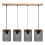 Lampa wisząca cztery szklane abażury czarne z kropelkami drewniana listwa Britop 161859451 Monsun 4xE27
