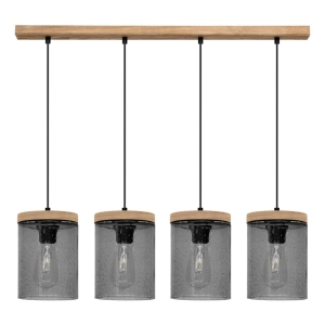 Lampa wisząca cztery szklane abażury czarne z kropelkami drewniana listwa Britop 161859451 Monsun 4xE27