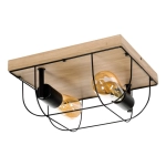 Lampa sufitowa drewniana podstawa dębowa loft na dwie żarówki czarna metalowa osłona Britop 92042274 Netuno 2xE27 