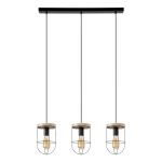  Lampa wisząca loftowa trzy abażury druciane czarne z drewnianym elementem na listwie  Britop 184159304 Netuno 3xE27