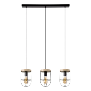  Lampa wisząca loftowa trzy abażury druciane czarne z drewnianym elementem na listwie  Britop 184159304 Netuno 3xE27