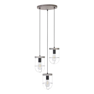 Lampa wisząca loftowa trzy abażury druciane srebrne z drewnem sosnowym szara bejca Britop 1871759357R Netuno 3xE27