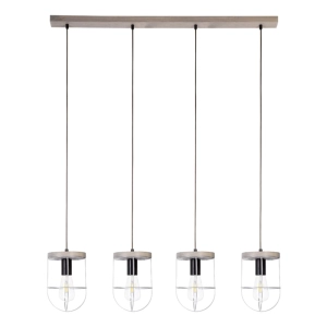 Lampa wisząca cztery industrialne loftowe klosze srebrne druciane na drewnianej sosnowej listwie szara bejca Britop 1871759457 Netuno 4xE27