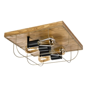 Lampa sufitowa drewniana podstawa dębowa loft na cztery żarówki złota metalowa osłona Britop 92014451 Netuno 4xE27 40x40cm