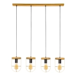 Lampa wisząca cztery industrialne loftowe klosze złote druciane na drewnianej dębowej listwie Britop 1811059451 Netuno 4xE27
