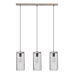 Lampa wisząca druciana trzy metalowe abażury czarne na listwie tuby walce Britop 195109357 Timeo 3xE27