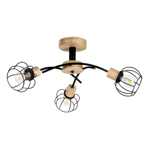 Lampa sufitowa trzy małe klosze czarne druciane z drewnianymi elementami loft Britop 8224374 Viviane 3xE27