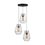 Lampa wisząca 3 metalowe klosze druciane loftowe skandynawskie czarne na różnej wysokości Britop 1321304R Endorfina 3xE27