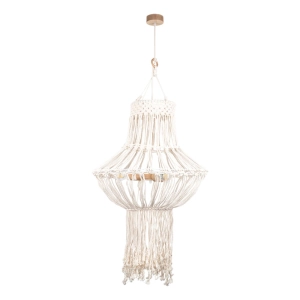 Lampa wisząca żyrandol boho z frędzlami jasne beżowe sznurki Britop 18737374 Samba 3xE27