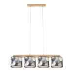 Lampa wisząca cztery okrągłe abażury w geometryczne wzory drewniana dębowa listwa Britop 524810404 Espacio 4xE27 86cm
