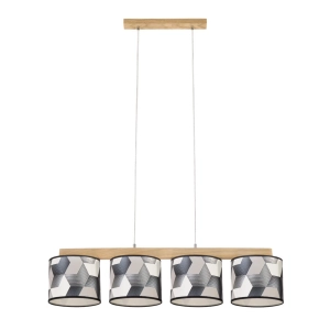 Lampa wisząca cztery okrągłe abażury w geometryczne wzory drewniana dębowa listwa Britop 524810404 Espacio 4xE27 86cm