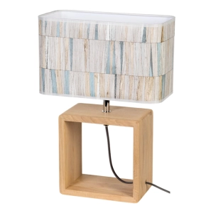 Lampa nocna drewniana kwadratowa podstawa abażur z tkaniny drewno dębowe Britop 7707174 Cadre Nocna 1xE27