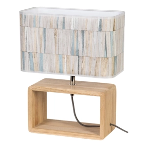 Lampa nocna drewniana prostokątna podstawa pozioma abażur z tkaniny drewno dębowe Britop 7727174 Cadre Nocna 1xE27