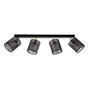 Lampa sufitowa cztery abażury z tkaniny flizelinowe czarne na listwie ze złotym mocowaniem Britop 56392404 Nevoa 4xE27 90cm