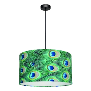 Lampa wisząca z zielonym abażurem z tkaniny w pawie oczka Britop 15089104 Vert 1xE27