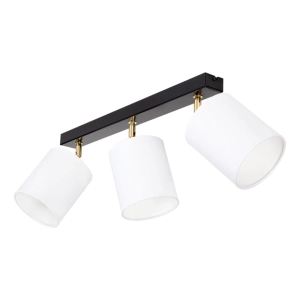 Lampa sufitowa trzy abażury reflektorki regulowane białe na listwie metalowej ze złotym Britop 56344304 Aprilla 3xE27 67cm