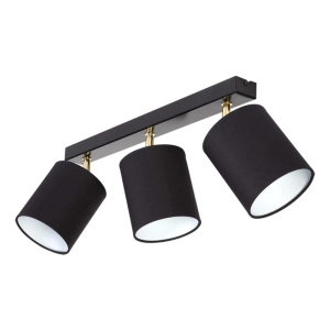 Lampa sufitowa trzy abażury reflektorki regulowane czarne na listwie metalowej ze złotym Britop 56346304 Aprillia 3xE27 67cm