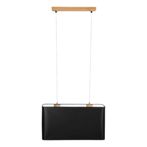 Lampa wisząca prostokątny abażur z tkaniny czarny na linkach drewniana listwa Britop 872030274 Cadre 2xE27