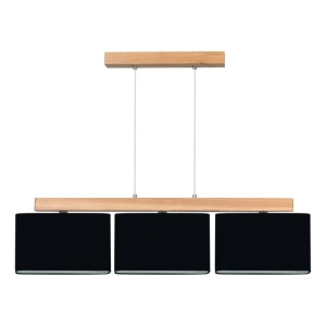 Lampa wisząca podłużna trzy czarne abażury na drewnianej listwie Britop 875410374 Cadre 3xE27 95cm