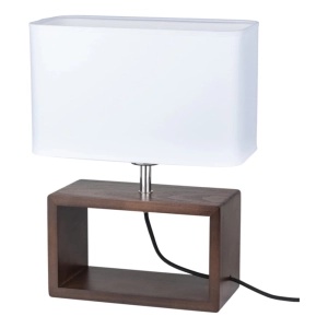 Lampa nocna drewniana prostokątna podstawa pozioma biały abażur z tkaniny drewno bukowe orzech Britop 7722976 Cadre 1xE27