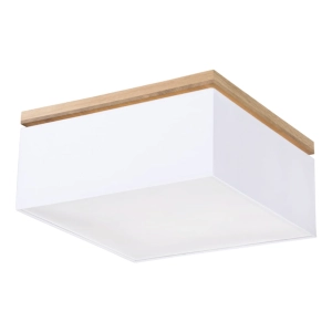 Lampa sufitowa plafon kwadratowy abażur biały z drewnianą podsufitką Britop 34521474 Vertiga 4xE27 25x45cm