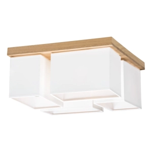 Lampa sufitowa plafon kwadratowa drewniana podstawa cztery abażury białe Britop 2452474 Paloma 4xE27 45x45cm
