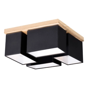 Lampa sufitowa plafon kwadratowa drewniana podstawa cztery abażury czarne Britop 2454474 Paloma 4xE27 45x45cm