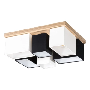 Lampa sufitowa prostokątna drewniana podstawa biało czarne kwadratowe abażury Britop 2451674 Paloma 6xE27