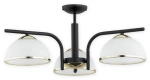 Czarna lampa sufitowa z białymi kloszami i złotymi dodatkami Lemir O2923 W3 CZA + ZL Lava 3xE27