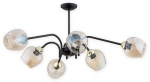 Czarna szeroka lampa sufitowa z złotymi dodatkami i bursztynowymi kloszami Lemir O3066 W6 CZA + ZL Katla 6xE27 77cm